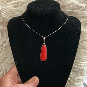 Sajen 925 Cinnabar Pendant and 20” Sterling Silver Box Chain
